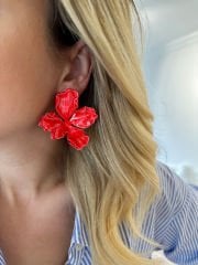 Marka Model Çiçek Küpe(Kırmızı)