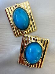 Dikdörtgen Plaka Küpe(Mavi)