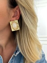 Dikdörtgen Plaka Küpe(Beyaz)