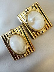 Dikdörtgen Plaka Küpe(Beyaz)