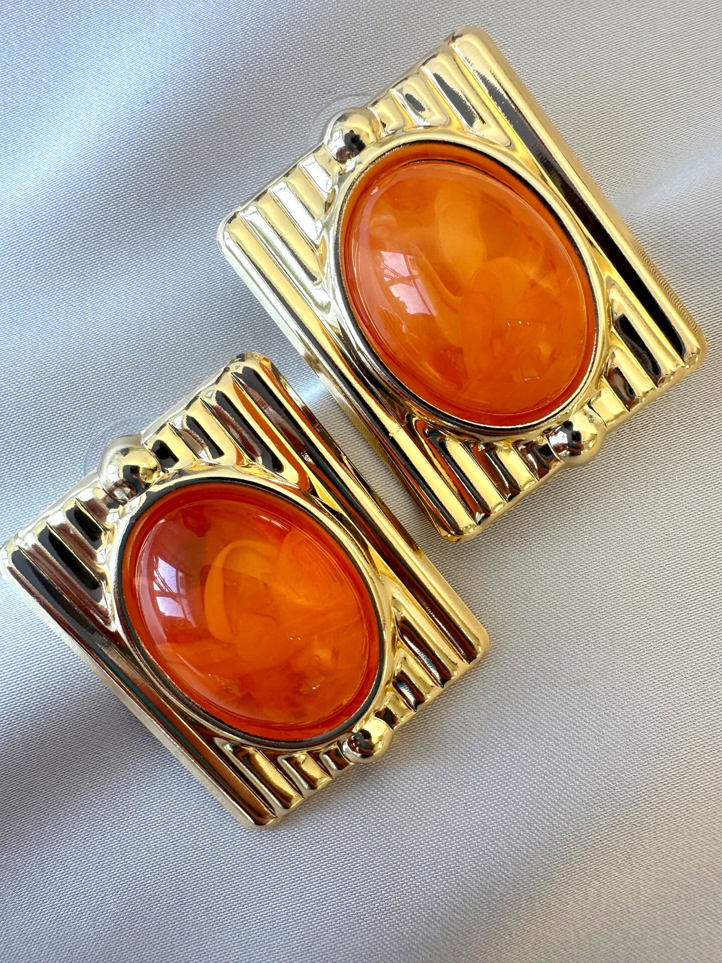 Dikdörtgen Plaka Küpe(Turuncu)