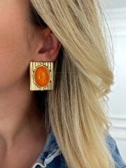 Dikdörtgen Plaka Küpe(Turuncu)