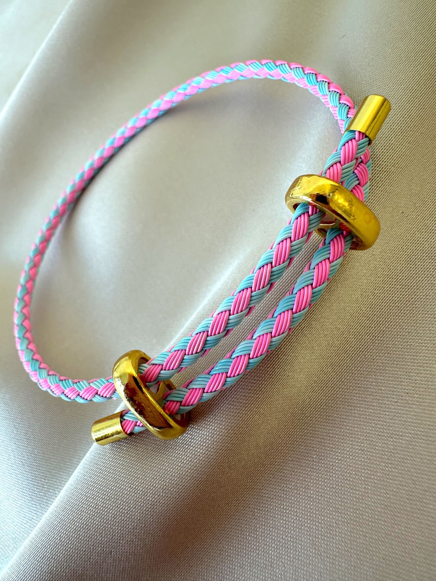 Çelik Ayarlanabilir İp Örgü Bileklik(Pembe)