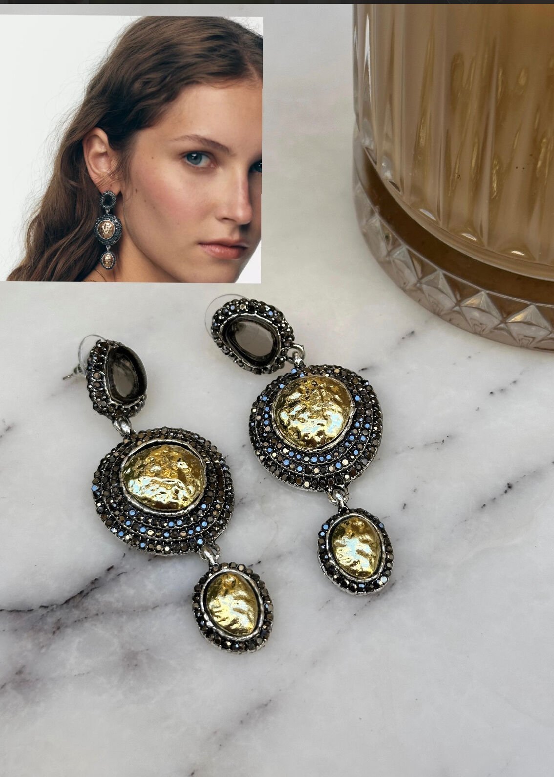 Marka Model Antrasit Taşlı Küpe