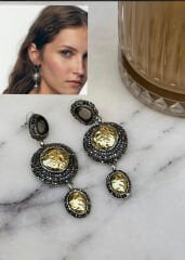 Marka Model Antrasit Taşlı Küpe