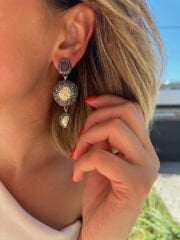 Marka Model Antrasit Taşlı Küpe