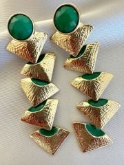Gold Üçgen Küpe(Yeşil)