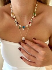 Özel Seri Renkli Taşlı Sallantılı Kolye