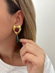 Marka Model Taşlı Kalp Küpe