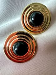 Siyah Taşlı Daire Küpe