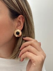 Siyah Taşlı Daire Küpe