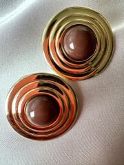 Kahverengi Taşlı Daire Küpe