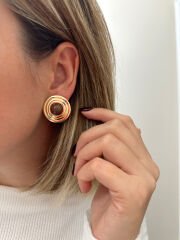 Kahverengi Taşlı Daire Küpe