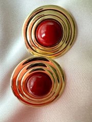 Bordo Taşlı Daire Küpe