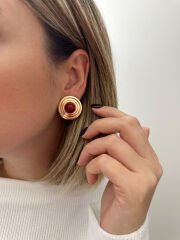 Bordo Taşlı Daire Küpe