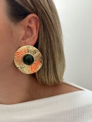 Ezme Plaka Yeşil Taşlı Küpe