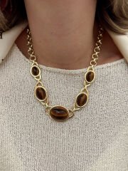 Kedi Gözü Detay Kahverengi Kolye