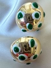 Yeşil Detaylı Top Küpe