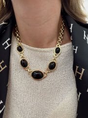 Marka Model Siyah Taşlı Kolye