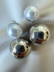 Çelik İncili Küpe(Silver)