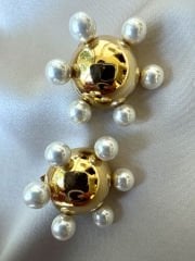 Çelik Sıralı İnci Küpe(Gold)