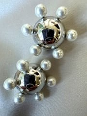 Çelik Sıralı İnci Küpe(Silver)