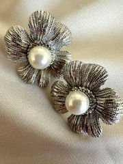 Çelik İncili Çiçek Küpe(Silver)