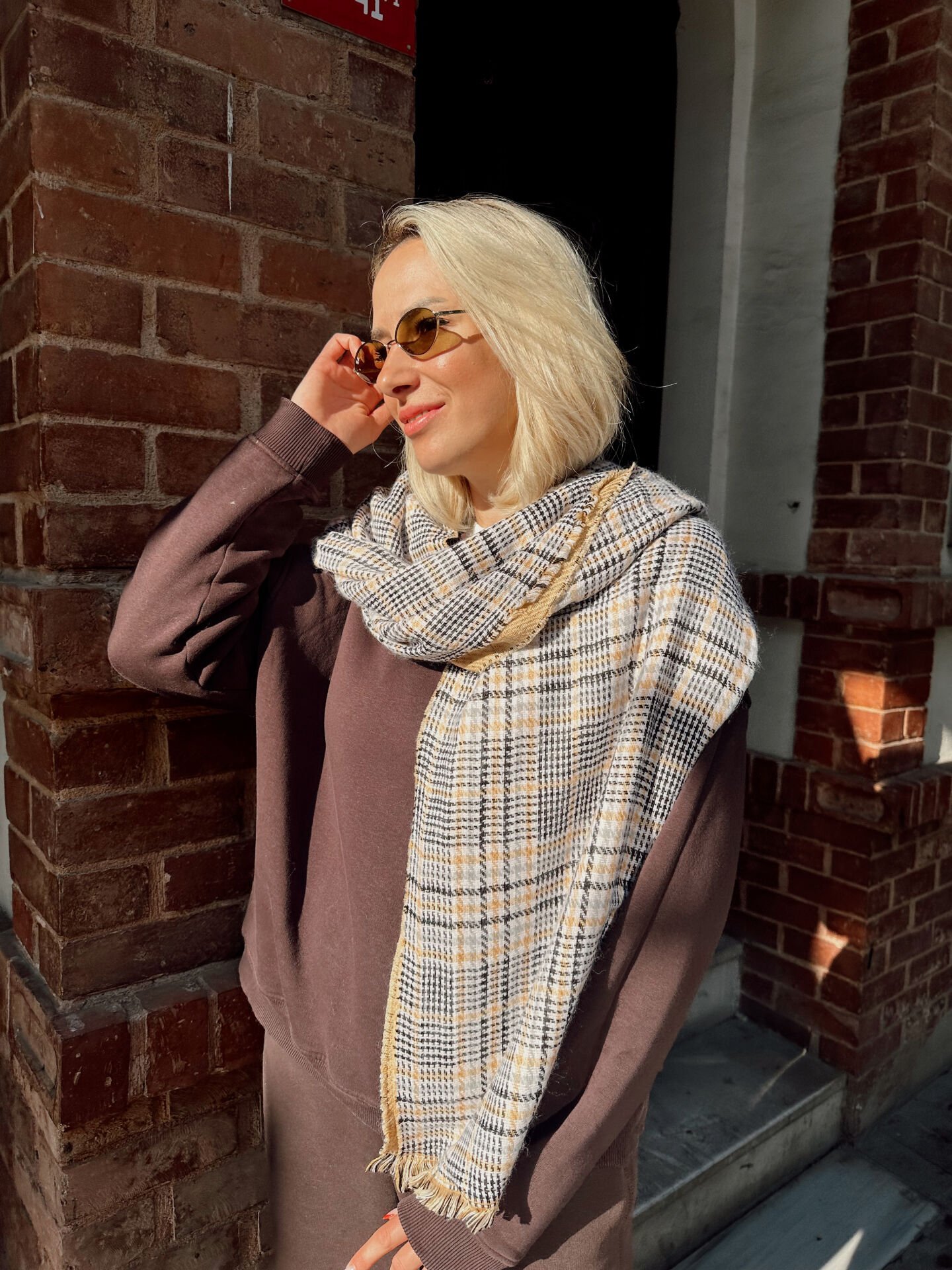 Ekose Çift Taraflı Şal(Camel)