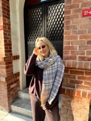 Ekose Çift Taraflı Şal(Camel)