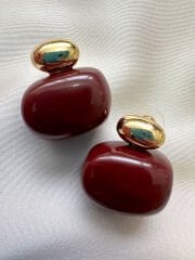 Asimetrik Top Küpe(Bordo)