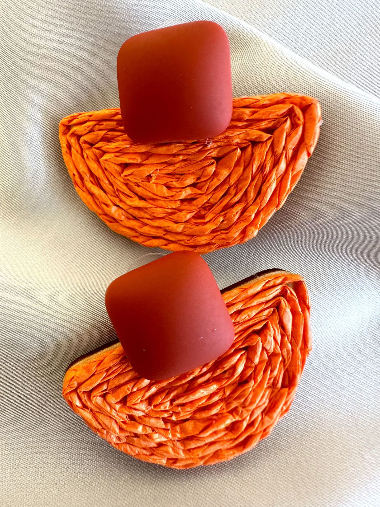 Hasır Yarım Daire Küpe(Turuncu)