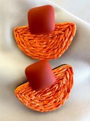 Hasır Yarım Daire Küpe(Turuncu)