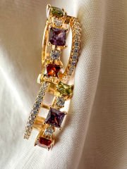 Özel Seri Çift Sıralı Halka Küpe(Renkli Taşlı)