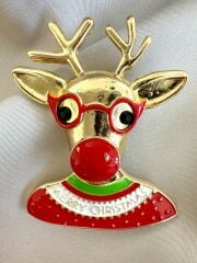 Yeni Yıl Gözlüklü Geyik Broş
