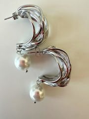 Çelik İncili Asimetrik Geçişli Küpe(Silver)