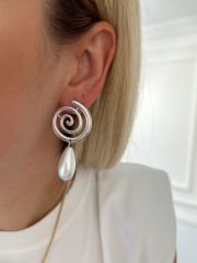 Çelik Daire Geçişli İnci Küpe(Silver)