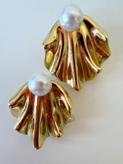 Çelik İncili Deniz Kabuğu Küpe(Gold)