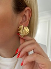 Çelik Deniz Kabuğu Plaka Küpe(Gold)