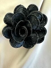 Taşlı Gül Broş(Siyah)