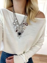 Marka Model Vintage Kalp Kolye Seti(Silver)