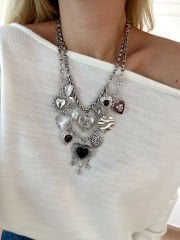 Marka Model Vintage Kalp Kolye Seti(Silver)