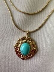 Çelik Firuze Taşlı Kolye