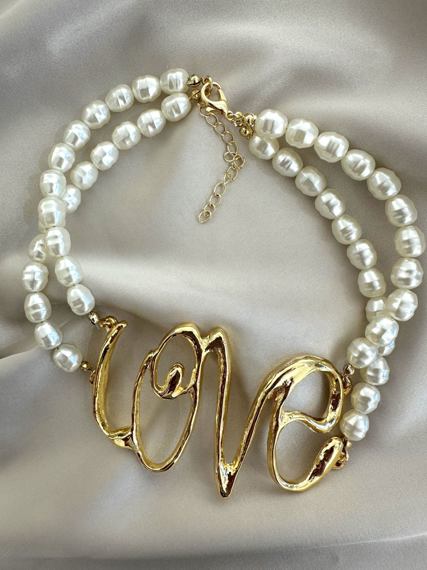 İncili Love Choker Kolye