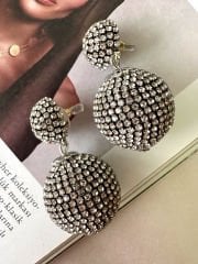 Antrasit Taşlı Top Küpe