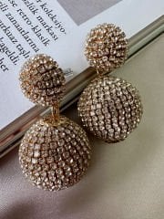 Gold Taşlı Top Küpe