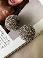 Antrasit Taşlı Kesik Top Küpe