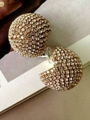 Gold Taşlı Kesik Top Küpe