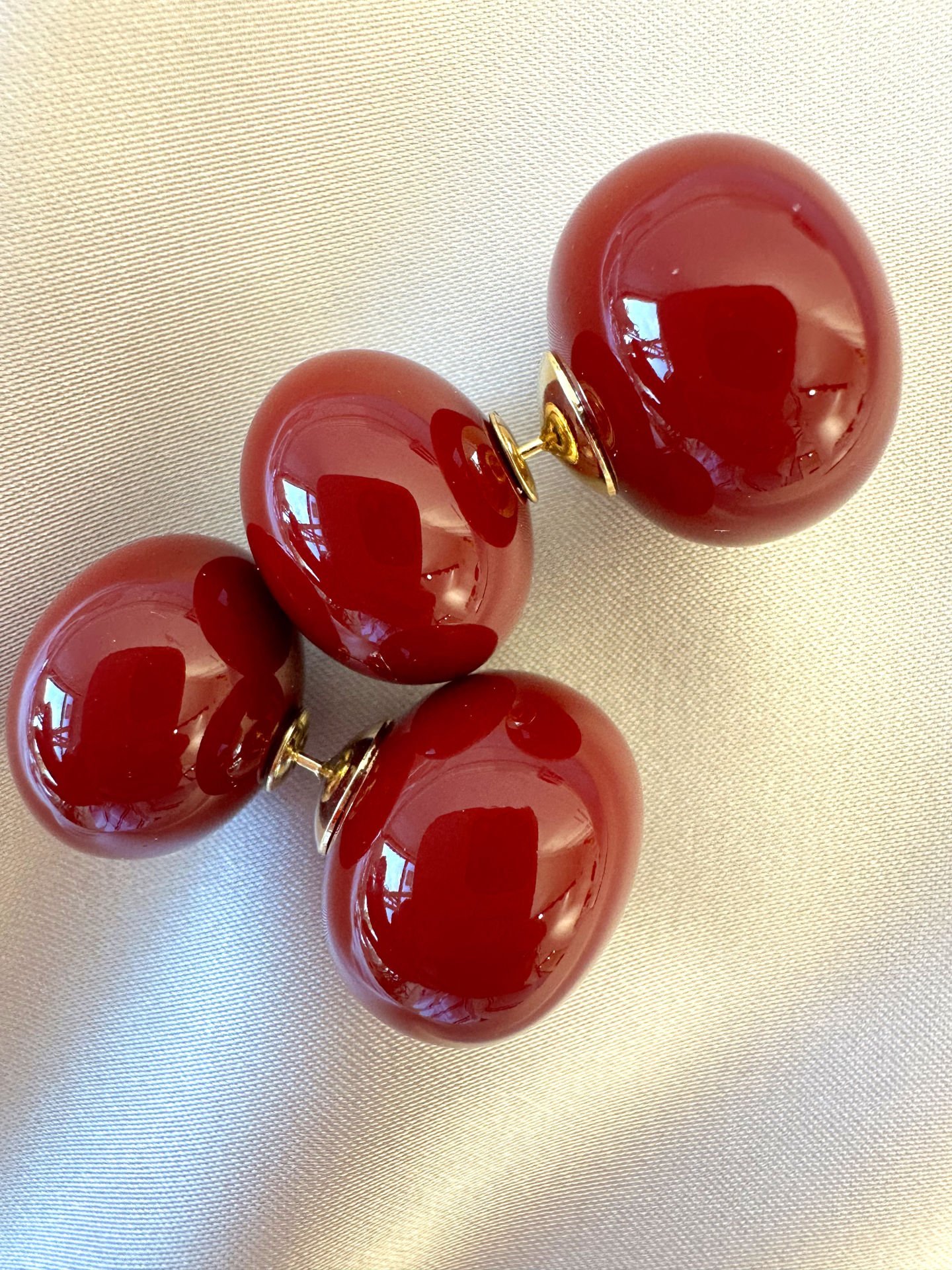 Çift İncili Küpe(Bordo)