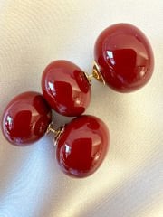 Çift İncili Küpe(Bordo)