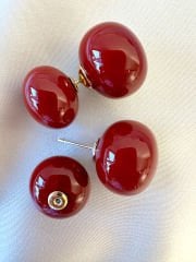 Çift İncili Küpe(Bordo)